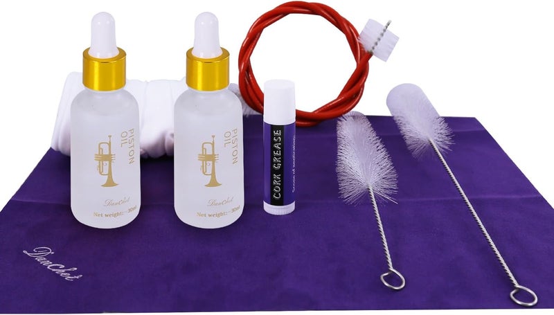 Danchet Trumpet Cleaning Kit - Trumpet (Short) Cleaning and Maintenance Kit - Multifunctional Trumpet Care Kit: Valve Oil x2, Cork Grease, Cleaning Cloth, Mouthpiece, Cleaning Brush, Gloves - Image 2